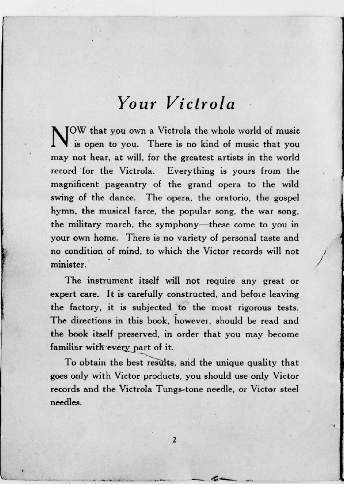 Instructions for the Orthophonic Victrola